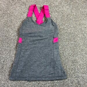 Lululemon Heathered Gray Pink Cross Back Athletic Tank Top Built-in Bra‎ Size 6